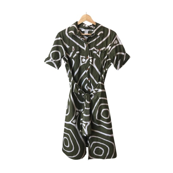 DIANE VON FURSTENBERG Women's  Shirt Dress Tie Belt Huahine Safari Green - Picture 1 of 9